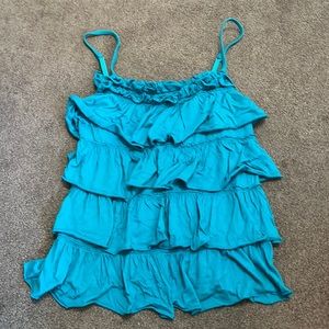 Turquoise ruffled tank top